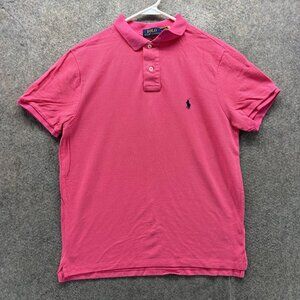 Polo Ralph Lauren Polo Shirt Mens Large Pink Solid Pony Logo Custom Slim Fit